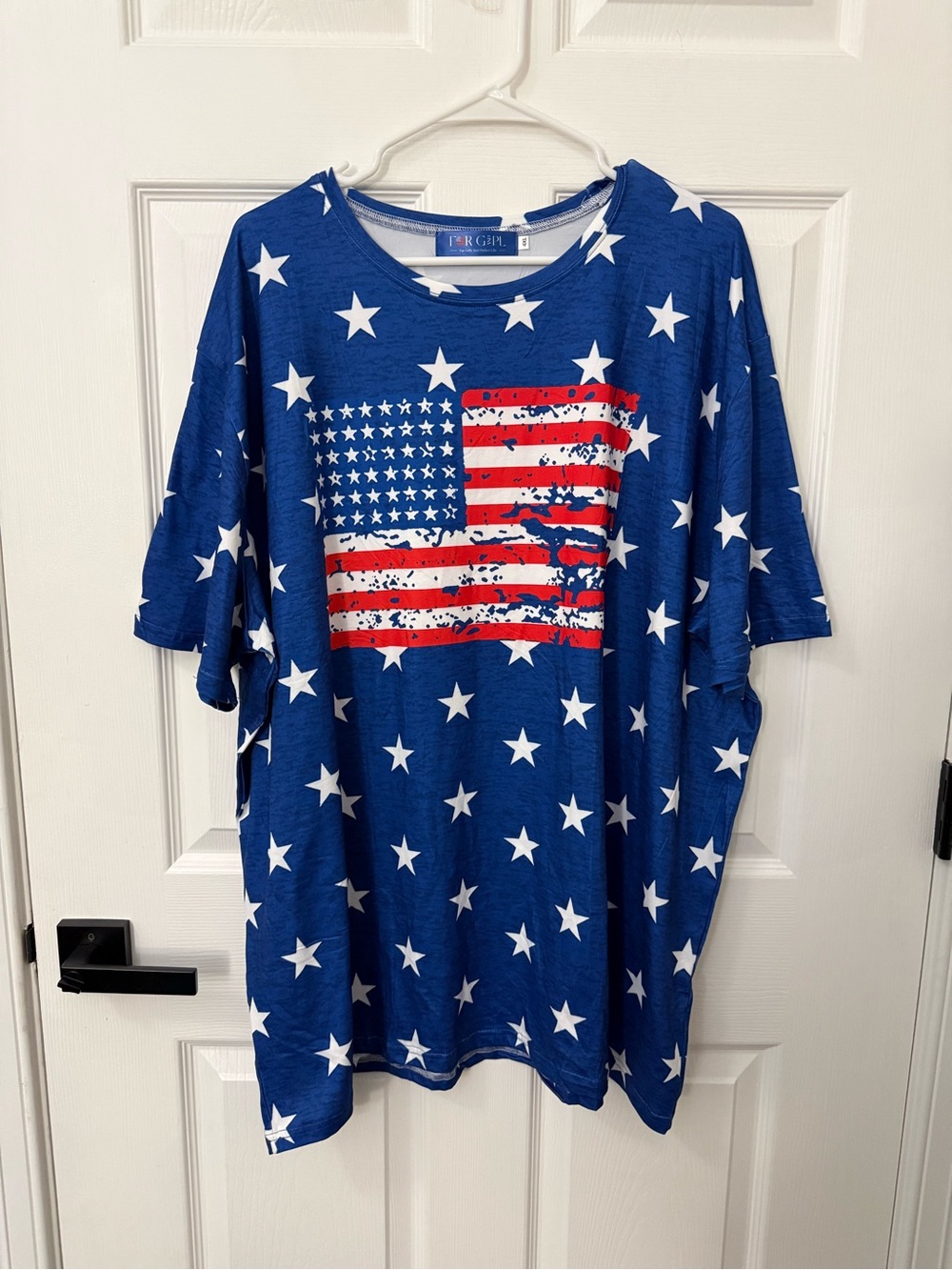 Women’s Plus Size American Flag Blue Star Short Sleeve T-Shirt Size 4XL New